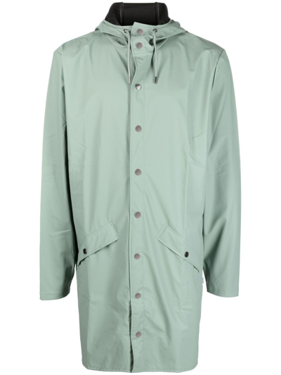 Rains Hooded Stud-fastening Raincoat In Green