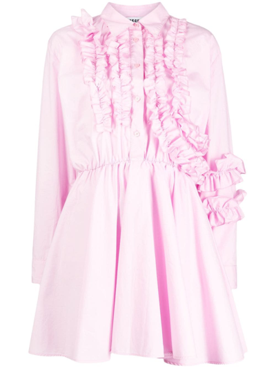 Msgm Ruffled-detail Poplin Shirt Dress In Pink