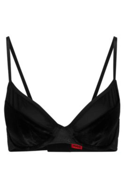 Hugo Mixed-material Underwired Bra With Foil Logo In Black