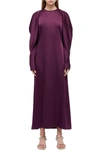 Simkhai Lovisa Draped Cold Shoulder Long Sleeve Satin Dress In Plum