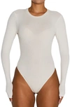 Naked Wardrobe Energy Long Sleeve Ribbed Bodysuit In Cream