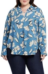 Nydj Plus Becky Womens Printed Polyester Blouse In La Grande