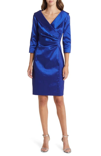 Alex Evenings Three-quarter Sleeve Taffeta Sheath Cocktail Dress In Royal