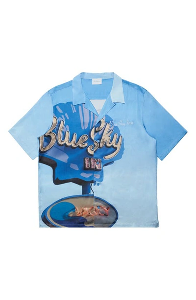 Blue Sky Inn Neon Shell Short Sleeve Button-up Shirt In Blue Shell
