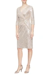 Alex Evenings Sequin Sheath Cocktail Dress In Taupe