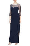 ALEX EVENINGS EMBELLISHED ILLUSION NECK MATTE JERSEY GOWN
