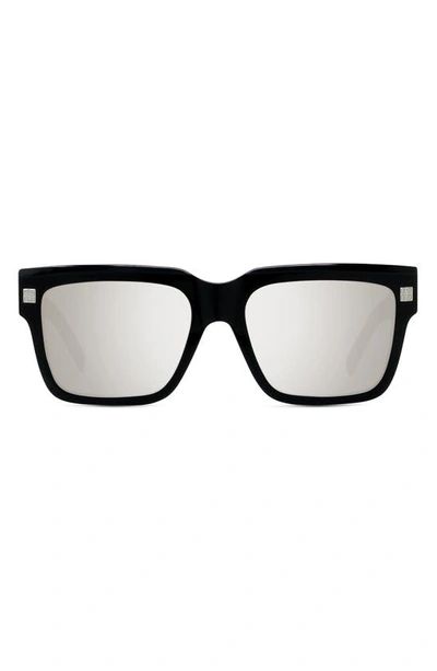 Givenchy Gvday 55mm Square Sunglasses In Shiny Black / Smoke Mirror