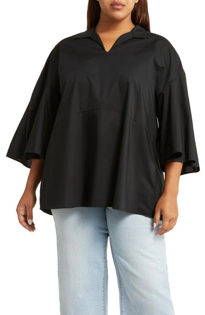 Harshman Plus Size Maureen Pleated Cotton Tunic In Black
