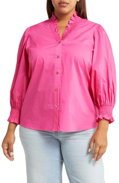Harshman Women's Bonnie Ruffled V-neck Cotton Shirt In Fuchsia