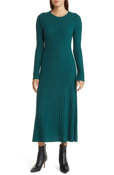 Nordstrom Rib Long Sleeve Midi Sweater Dress In Green Garnet