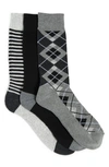 Nordstrom Rack Cushioned Patterned Crew Socks In Charcoal- Black Argyle