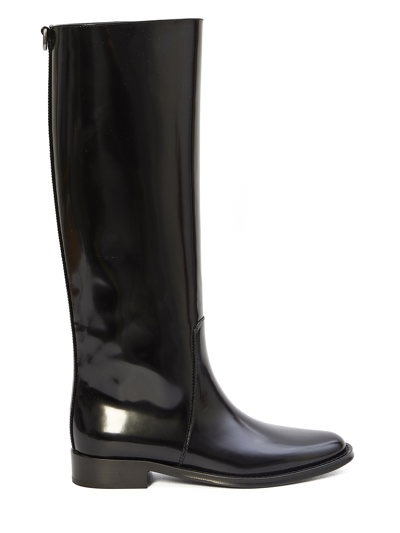 Saint Laurent Hunt Boots In Glazed Leather In Black