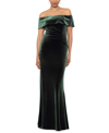 Xscape Off-the-shoulder Velvet Gown In Moss