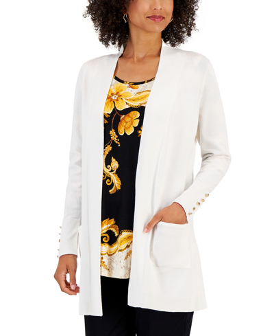 Jm Collection Women's Button-sleeve Flyaway Cardigan, Created For Macy's In White