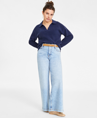 On 34th Women's High Rise Wide-leg Jeans, Created For Macy's In Light Wash