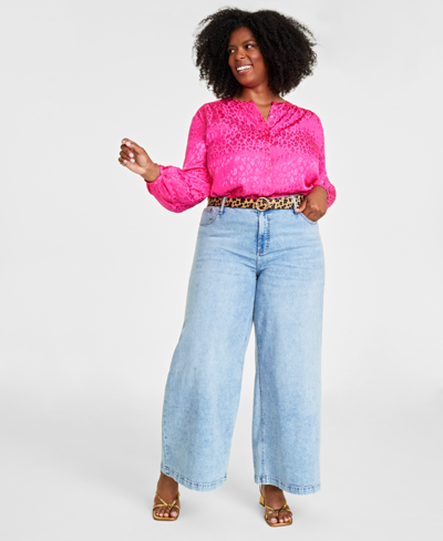 On 34th Plus Size High-rise Wide-leg Jeans, Created For Macy's In Light Wash
