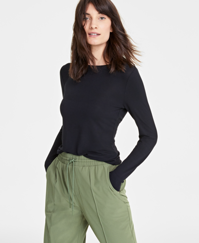 On 34th Women's Modal Crewneck Top, Created For Macy's In Deep Black