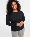 ON 34TH PLUS SIZE SOLID LONG-SLEEVE CREWNECK KNIT TOP, CREATED FOR MACY'S