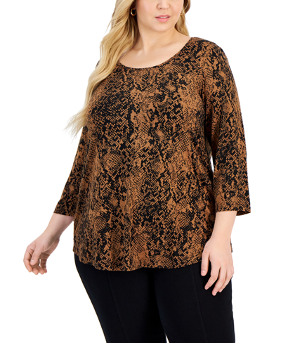 Jm Collection Plus Size Penelope Python-print Top, Created For Macy's In Caramel Kiss