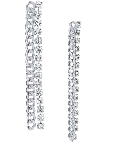 Inc International Concepts Crystal Chain Linear Earrings, Created For Macy's In Silver