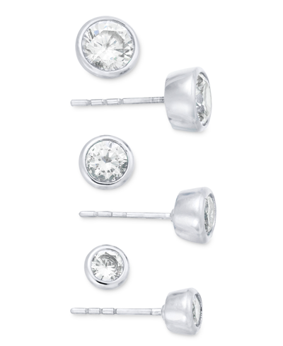 On 34th 3-pc. Set Cubic Zirconia Stud Earrings, Created For Macy's In Silver