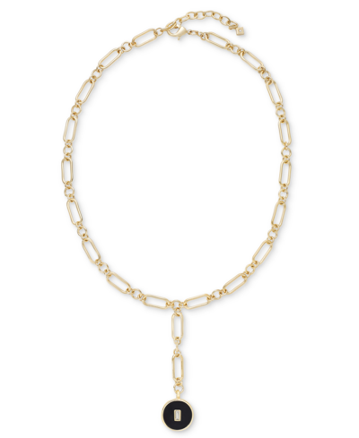 On 34th Gold-tone Enamel Pendant Necklace, 17-1/2" + 2" Extender, Created For Macy's In Black