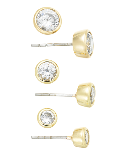 On 34th 3-pc. Set Cubic Zirconia Stud Earrings, Created For Macy's In Gold