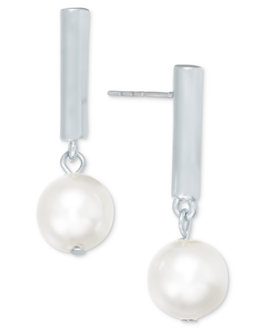 On 34th Imitation-pearl Drop Earrings, Created For Macy's In Silver