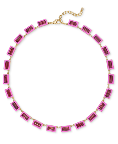 On 34th Gold-tone Enamel Stone Necklace, 17" + 2" Extender, Created For Macy's In Pink