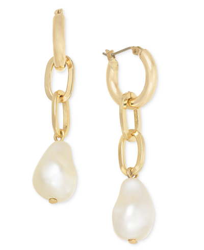 On 34th Imitation-pearl Linear Chain Drop Earrings, Created For Macy's In Gold