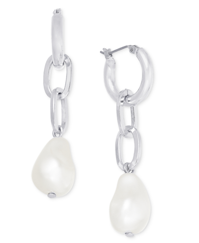 On 34th Imitation-pearl Linear Chain Drop Earrings, Created For Macy's In Silver