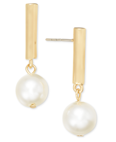On 34th Imitation-pearl Drop Earrings, Created For Macy's In Gold