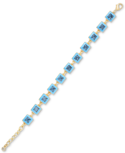 On 34th Gold-tone Enamel Stone Flex Bracelet, 7" +1" Extender, Created For Macy's In Blue