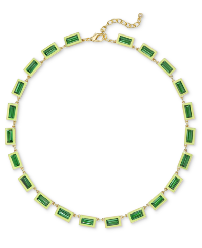 On 34th Gold-tone Enamel Stone Necklace, 17" + 2" Extender, Created For Macy's In Green