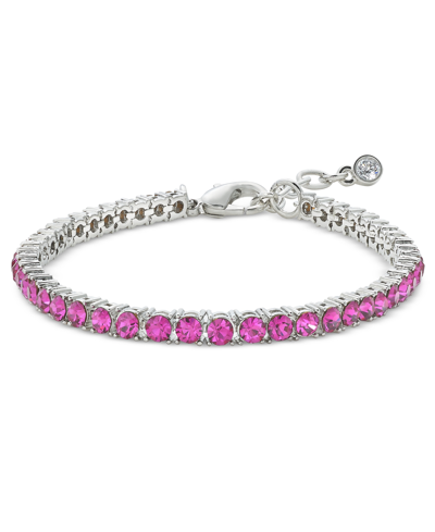 On 34th Silver-tone Flex Tennis Bracelet, 7" + 1" Extender, Created For Macy's In Pink
