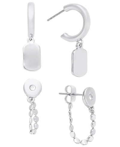 On 34th 2-pc. Set Drop Hoop Earrings, Created For Macy's In Silver