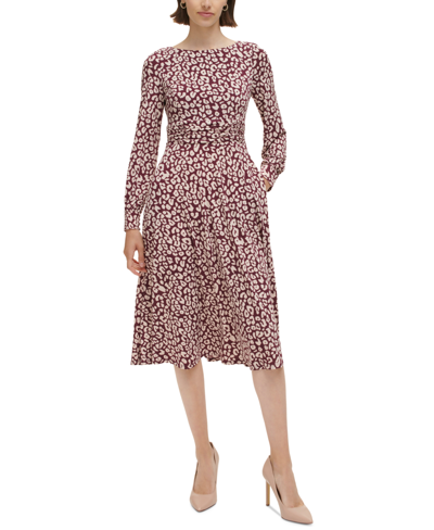 Jessica Howard Petite Ruched-waist Long-sleeve Midi Dress In Wine