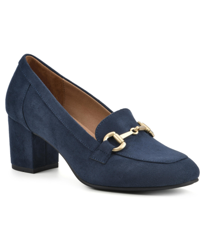 White Mountain Women's Freehold Heeled Loafers In Navy Fabric