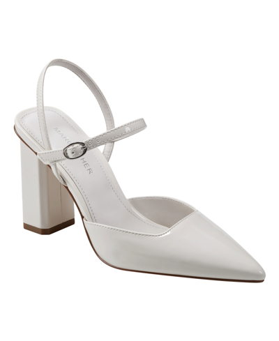 Marc Fisher Women's Doster Block Heel Pointy Toe Dress Pumps In Ivory Patent - Faux Patent Leather