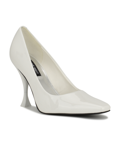 Nine West Women's Aonita Square Toe Tapered Heel Dress Pumps In White Patent