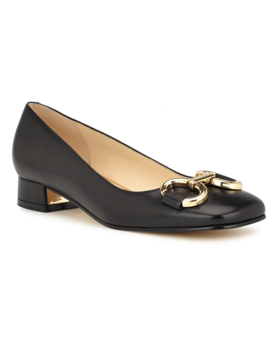 Nine West Women's Works Slip-on Square Toe Dress Pumps In Black Leather