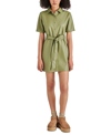 Steve Madden Jolene Belted Faux Leather Mini Shirtdress In Dusty Olive