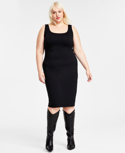 Bar Iii Trendy Plus Size Sleeveless Bodycon Midi Dress, Created For Macy's In Deep Black