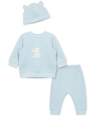 Little Me Baby Boys Wonder Quilt Hat, Sweatshirt And Pants, 3 Piece Set In Light Blue
