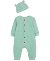 LITTLE ME BABY BOYS 2-PC. GREEN CABLE COVERALL WITH HAT