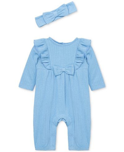 Little Me Baby Girls 2-pc. Blue Pointelle Jumpsuit & Headband Set