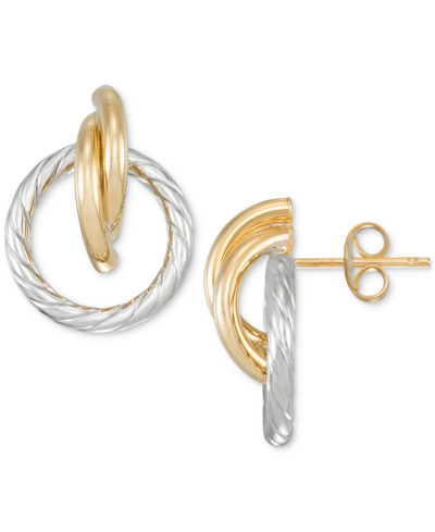 Macy's Rope Textured Circle Doorknocker Drop Earrings In 14k Two-tone Gold