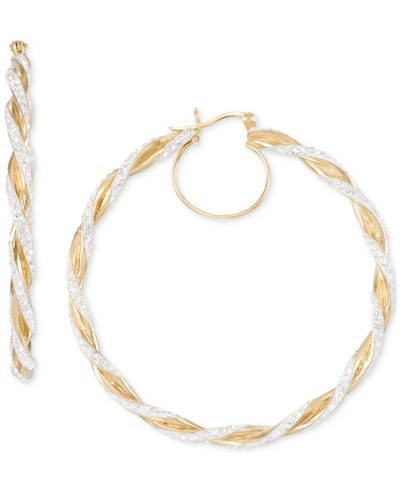 MACY'S CRYSTAL PAVE TWIST STYLE MEDIUM HOOP EARRINGS, 2"