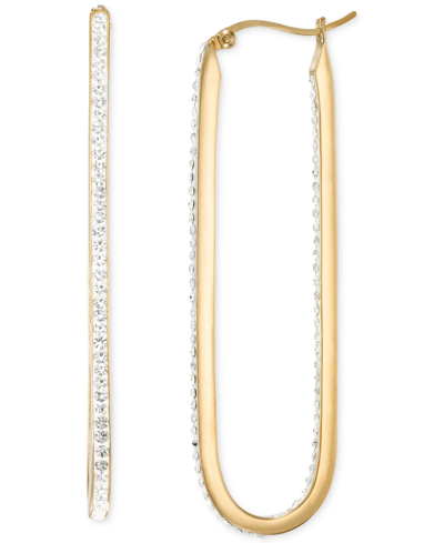 Macy's Crystal Pave Inside Out Paperclip Hoop Earrings In Gold Over Silver