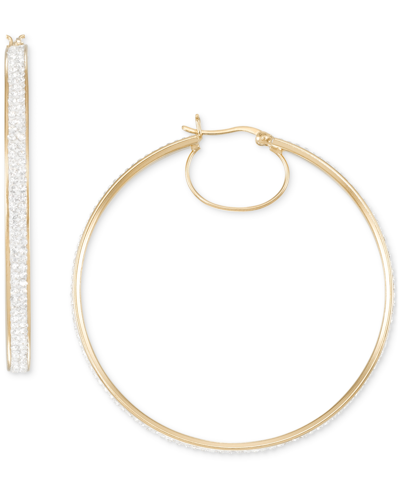Macy's Crystal Pave Oval-shape Click Top Hoop Earrings In Gold Over Silver